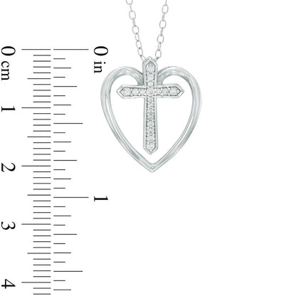 0.1 CT. T.W. Natural Diamond Cross in Heart Pendant in Sterling Silver
