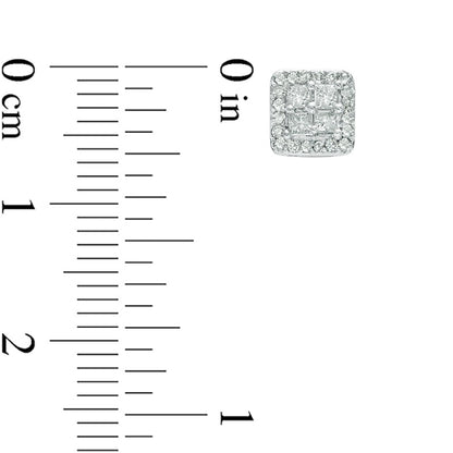 0.38 CT. T.W. Quad Princess-Cut Diamond Frame Stud Earrings in 10K White Gold