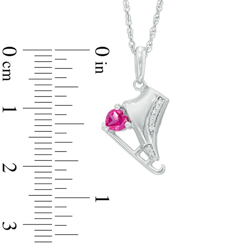 4.0mm Heart-Shaped Lab-Created Ruby and Diamond Accent Ice Skate Pendant in Sterling Silver