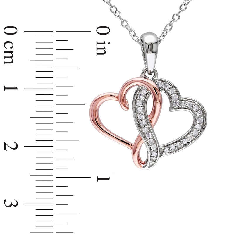 0.13 CT. T.W. Natural Diamond Infinity Intertwining Heart Pendant in Sterling Silver with Rose Rhodium