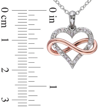 0.1 CT. T.W. Natural Diamond Sideways Infinity Heart Pendant in Sterling Silver with Rose Rhodium Plating