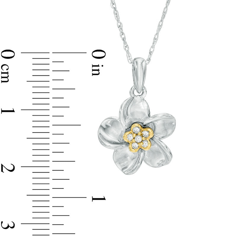 0.07 CT. T.W. Natural Diamond Pinwheel Flower Pendant in Sterling Silver and 10K Yellow Gold