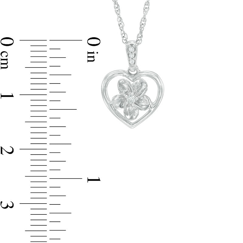Natural Diamond Accent Heart Frame Flower Pendant in Sterling Silver