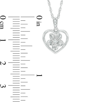 Natural Diamond Accent Heart Frame Flower Pendant in Sterling Silver