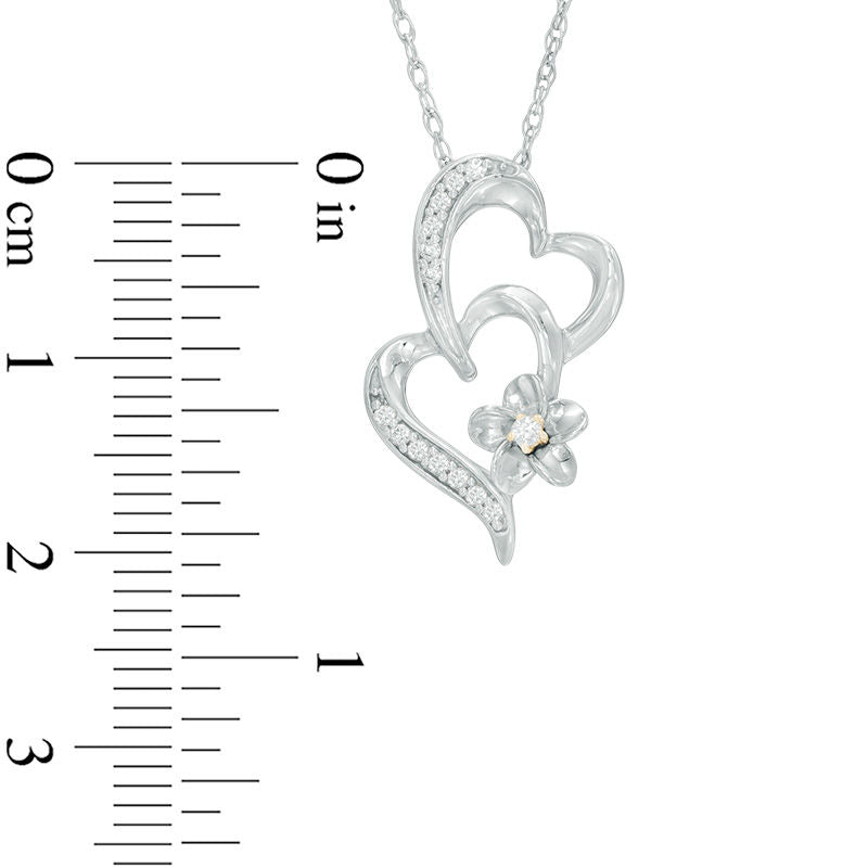 0.1 CT. T.W. Natural Diamond Tilted Double Heart Flower Pendant in Sterling Silver and 10K Yellow Gold