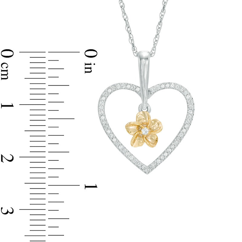 0.2 CT. T.W. Natural Diamond Heart Frame Flower Pendant in Sterling Silver and 10K Yellow Gold