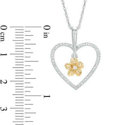 0.2 CT. T.W. Natural Diamond Heart Frame Flower Pendant in Sterling Silver and 10K Yellow Gold