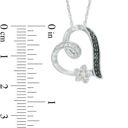 0.1 CT. T.W. Enhanced Black and White Natural Diamond Tilted Heart Flower Pendant in Sterling Silver and 10K Yellow Gold