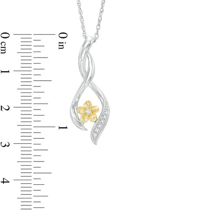 Natural Diamond Accent Twist Ribbon Flower Pendant in Sterling Silver and 10K Yellow Gold