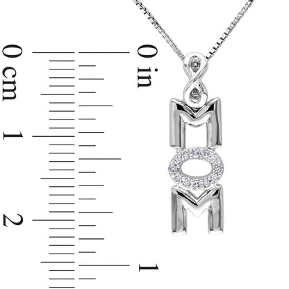 0.05 CT. T.W. Natural Diamond Vertical "MOM" Infinity Pendant in Sterling Silver