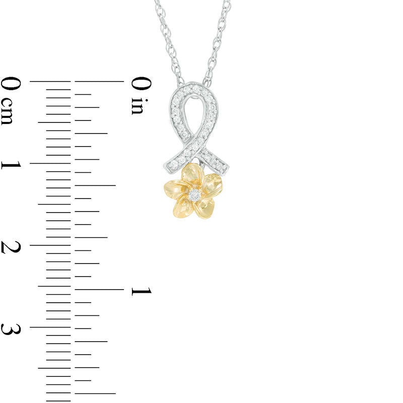 Natural Diamond Accent Ribbon Flower Pendant in Sterling Silver and 10K Yellow Gold