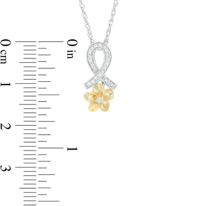 Natural Diamond Accent Ribbon Flower Pendant in Sterling Silver and 10K Yellow Gold