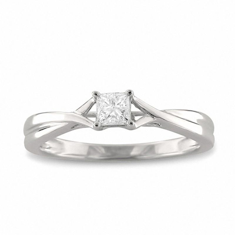 1/4 CT. Princess-Cut Diamond Solitaire Twist Shank Engagement Ring in 14K White Gold