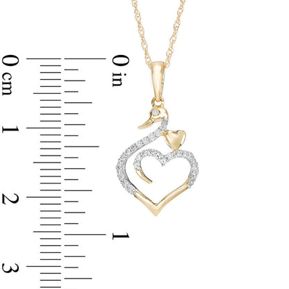 0.1 CT. T.W. Natural Diamond Swan Heart Pendant in 10K Yellow Gold