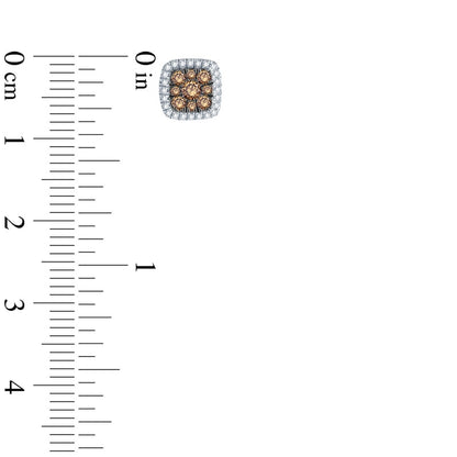 0.5 CT. T.W. Champagne and White Diamond Cushion Frame Stud Earrings in 10K Rose Gold