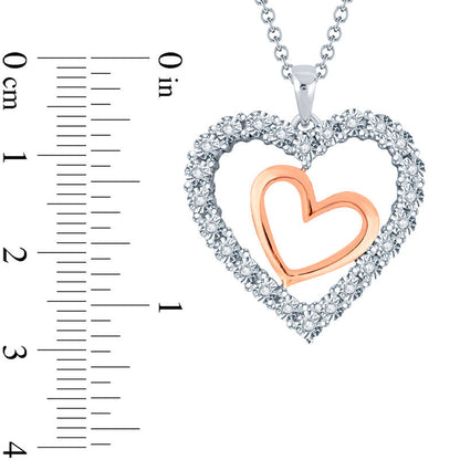 Natural Diamond Accent Double Heart Pendant in Sterling Silver and 14K Rose Gold Plate