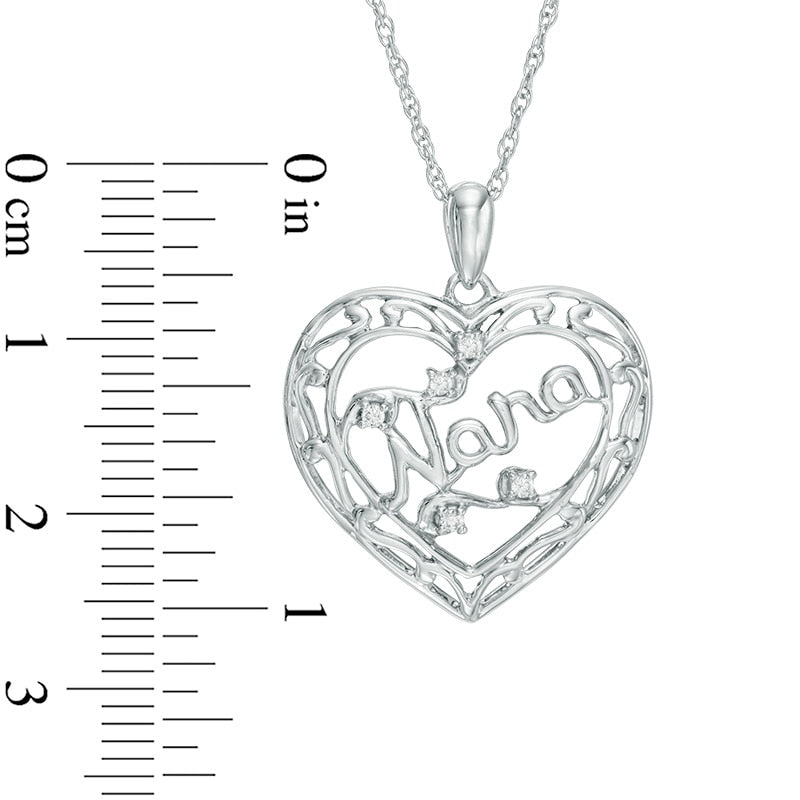 0.05 CT. T.W. Natural Diamond "Nana" Filigree Border Heart Pendant in Sterling Silver