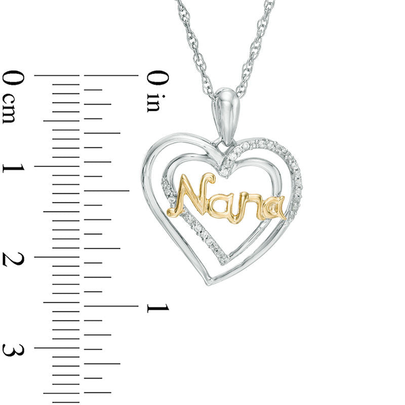 0.07 CT. T.W. Natural Diamond "Nana" Double Heart Pendant in Sterling Silver and 10K Yellow Gold