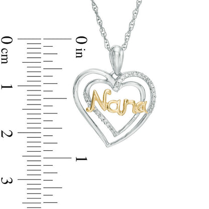 0.07 CT. T.W. Natural Diamond "Nana" Double Heart Pendant in Sterling Silver and 10K Yellow Gold
