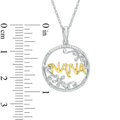 0.1 CT. T.W. Natural Diamond "NANA" Flower Circle Pendant in Sterling Silver and 10K Yellow Gold