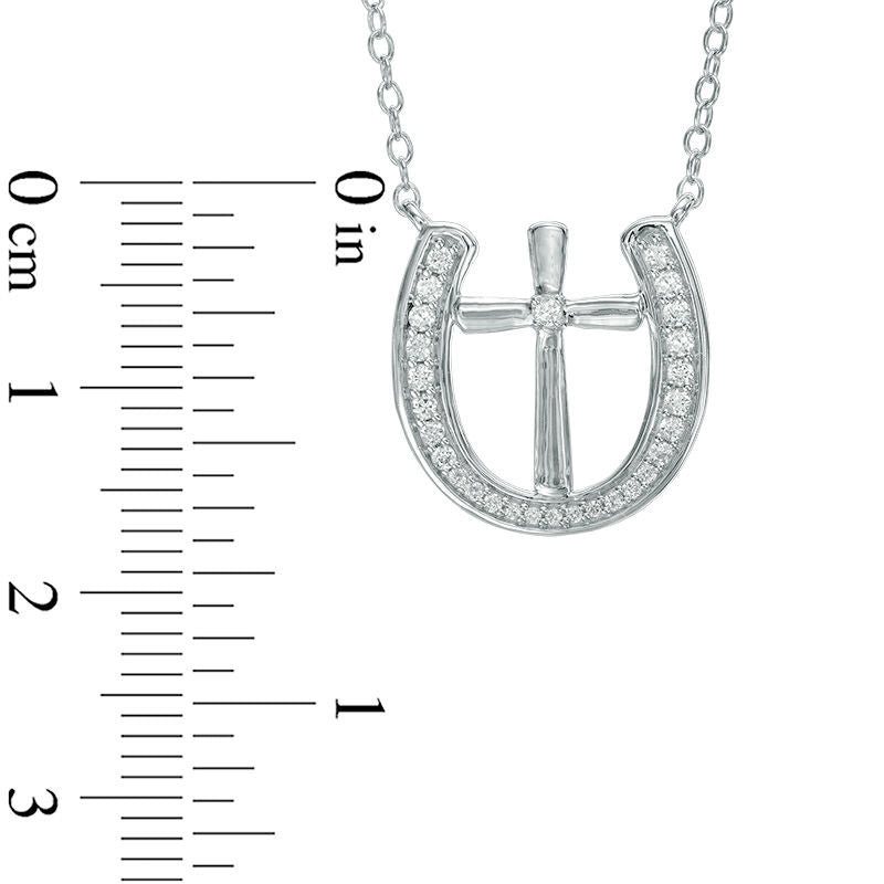 0.2 CT. T.W. Natural Diamond Cross in Horseshoe Necklace in Sterling Silver