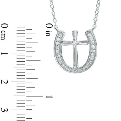0.2 CT. T.W. Natural Diamond Cross in Horseshoe Necklace in Sterling Silver