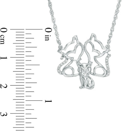 Natural Diamond Accent Cat Family Necklace in Sterling Silver - 17"
