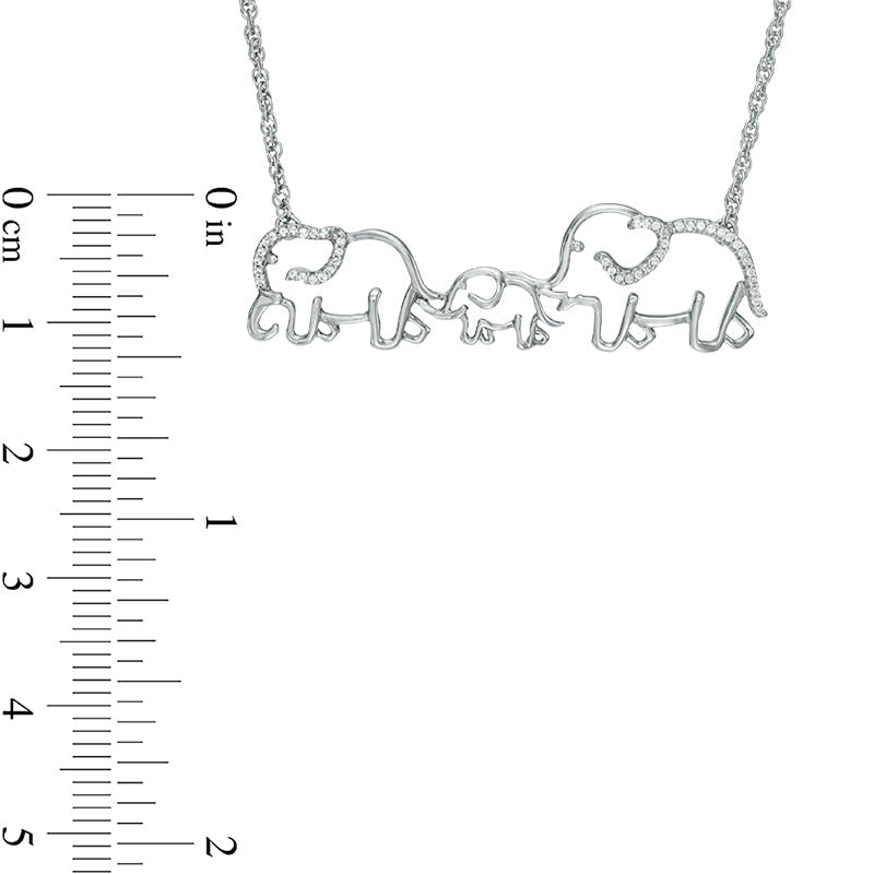 0.13 CT. T.W. Natural Diamond Elephant Family Necklace in Sterling Silver - 17"