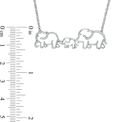 0.13 CT. T.W. Natural Diamond Elephant Family Necklace in Sterling Silver - 17"