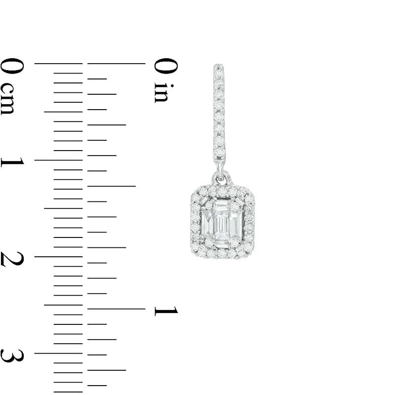 0.5 CT. T.W. Diamond Rectangular Frame Curved Drop Earrings in 14K White Gold