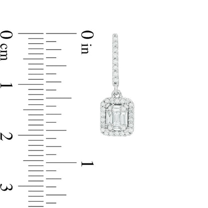 0.5 CT. T.W. Diamond Rectangular Frame Curved Drop Earrings in 14K White Gold