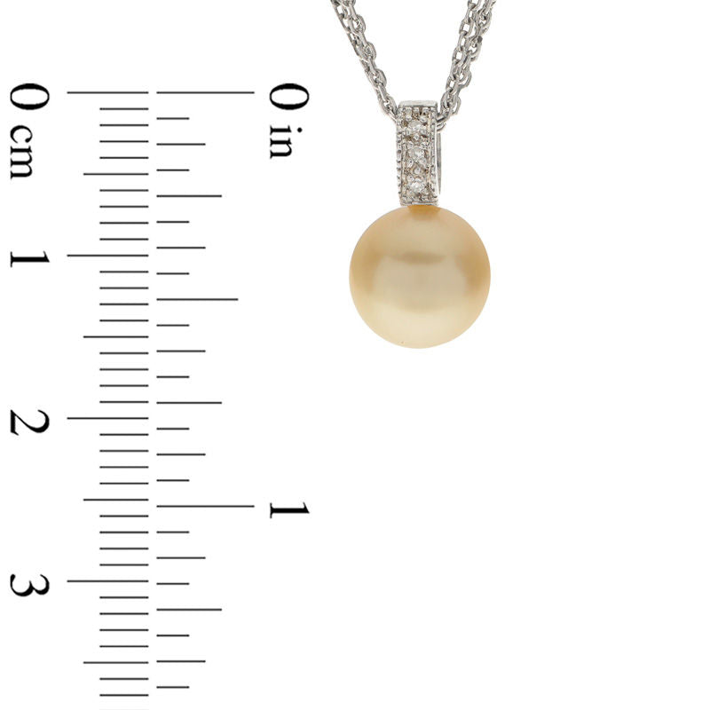 9.0 - 10.0mm Golden Cream Cultured South Sea Pearl and Natural Diamond Accent Pendant in Sterling Silver