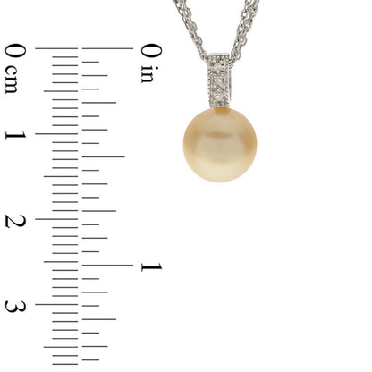 9.0 - 10.0mm Golden Cream Cultured South Sea Pearl and Natural Diamond Accent Pendant in Sterling Silver