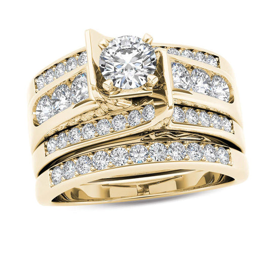 1.25 Ct. Diamond Multi-Row Bridal Engagement Ring Set in 14K Yellow Gold