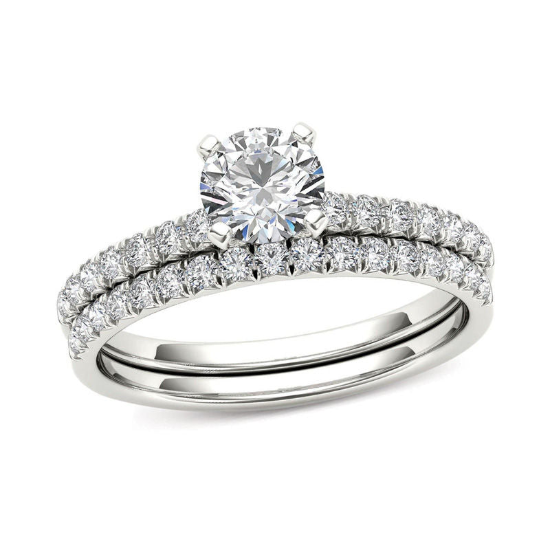 1 CT. Diamond Bridal Engagement Ring Set in 14K White Gold