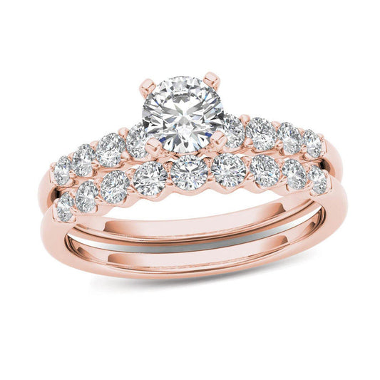 1 CT. T.W. Diamond Bridal Set in 14K Rose Gold