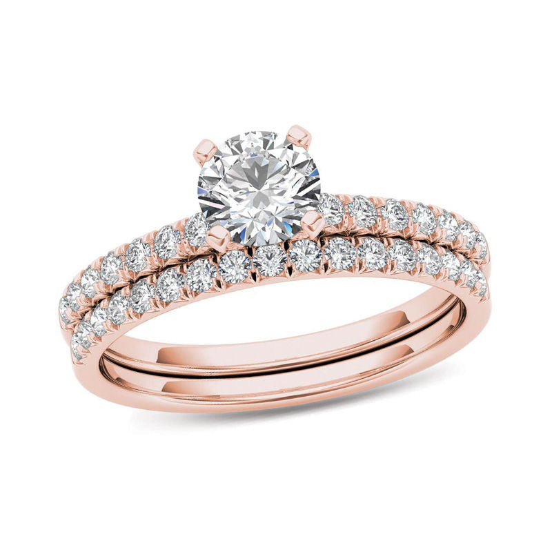 1 CT. T.W. Diamond Bridal Engagement Ring Set in 14K Rose Gold