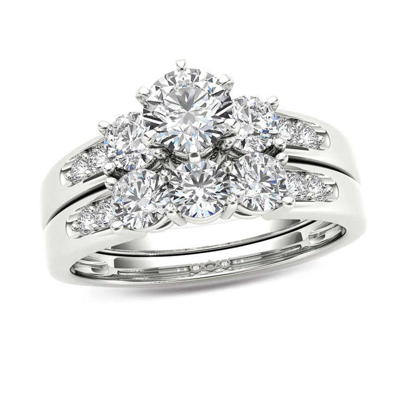 1-1/2 CT. T.W. Diamond Three Stone Bridal Engagement Ring Set in 14K White Gold