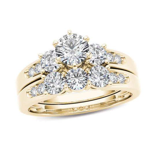 1-1/2 CT. Diamond Three Stone Bridal Set in 14K Yellow Gold