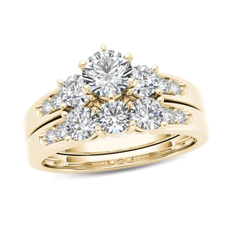 1-1/2 CT. Diamond Three Stone Bridal Set in 14K Yellow Gold