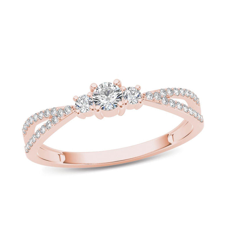 1/4 CT. T.W. Diamond Three Stone Split Shank Engagement Ring in 14K Rose Gold