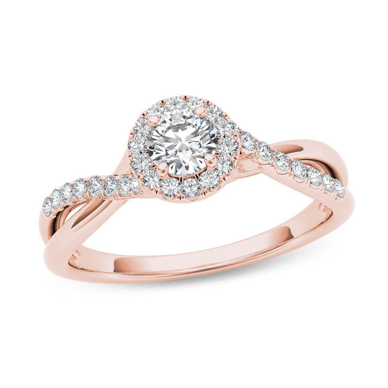 1/2 CT. T.W. Diamond Frame Twist Engagement Ring in 14K Rose Gold