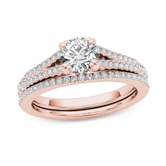 1 CT. T.W. Diamond Split Shank Bridal Set in 14K Rose Gold