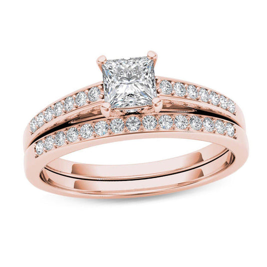 5/8 CT. T.W. Princess-Cut Diamond Bridal Set in 14K Rose Gold