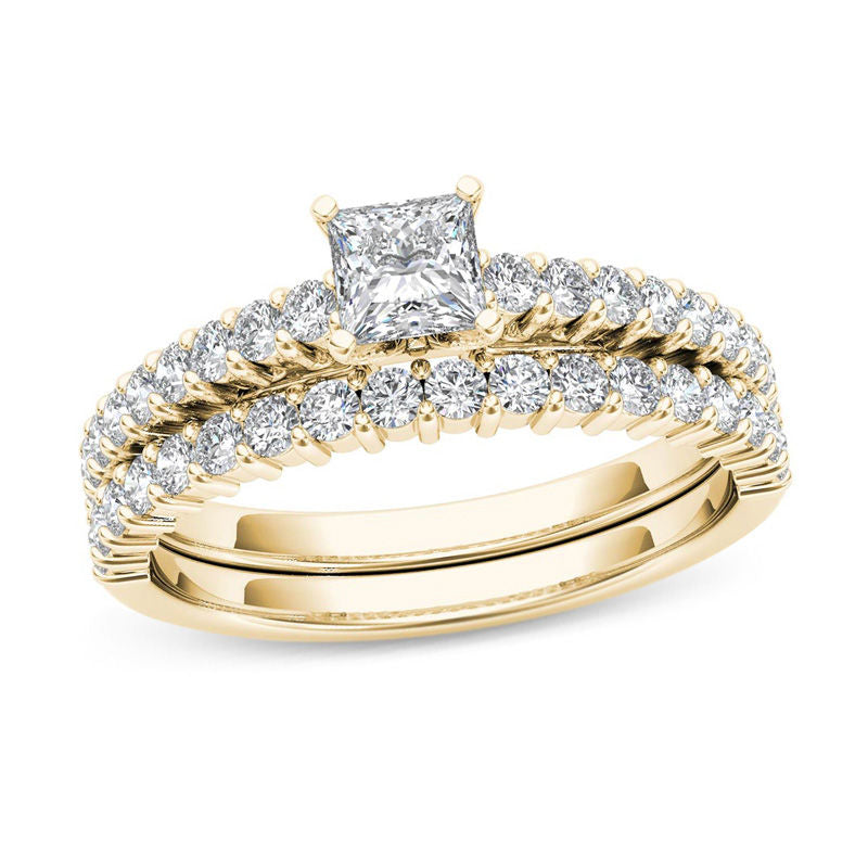 1 CT. T.W. Princess-Cut Diamond Bridal Engagement Ring Set in 14K Gold