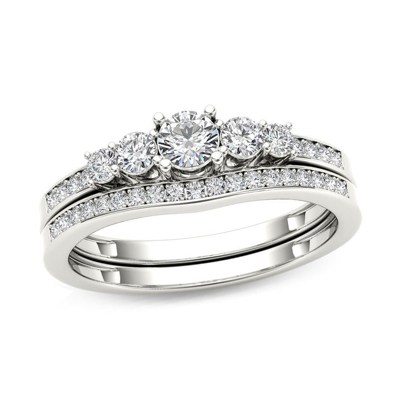 1/2 CT. T.W. Diamond Five Stone Bridal Engagement Ring Set in 14K White Gold