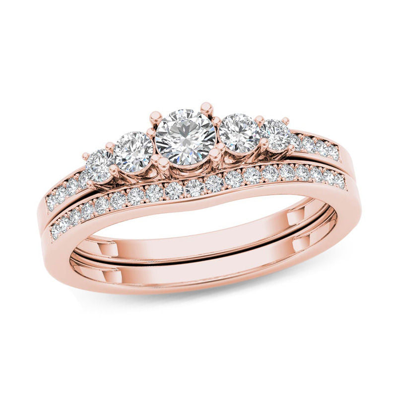 1/2 CT. T.W. Diamond Five Stone Bridal Engagement Ring Set in 14K Rose Gold