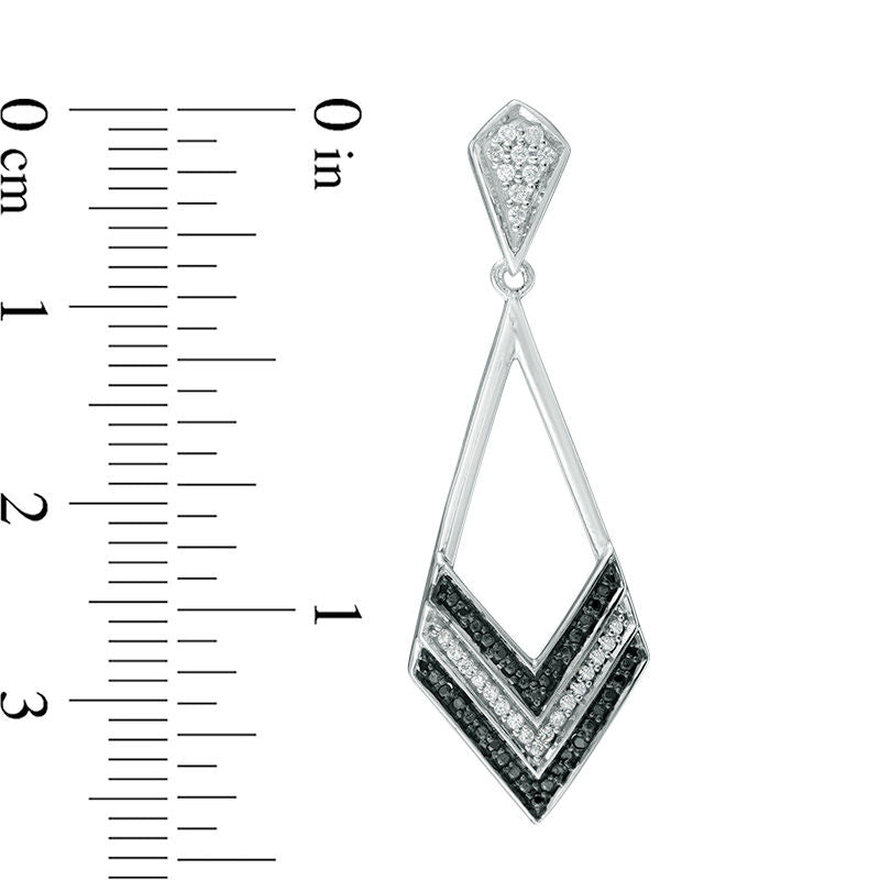 0.25 CT. T.W. Enhanced Black and White Diamond Chevron Drop Earrings in 10K White Gold