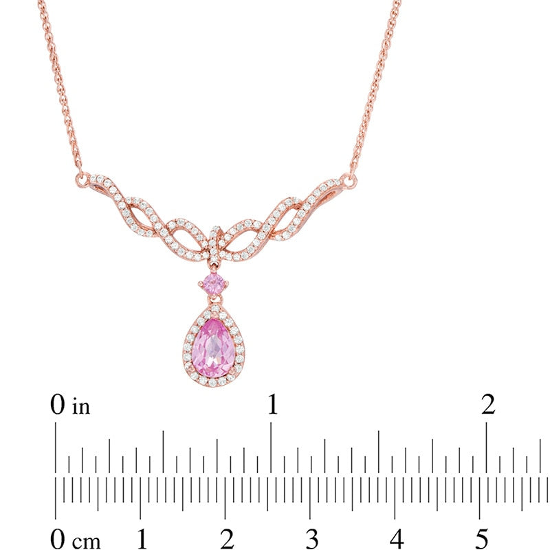 Pear-Shaped Lab-Created Pink and White Sapphire Braid Necklace in Sterling Silver and 14K Rose Gold Plate - 17"