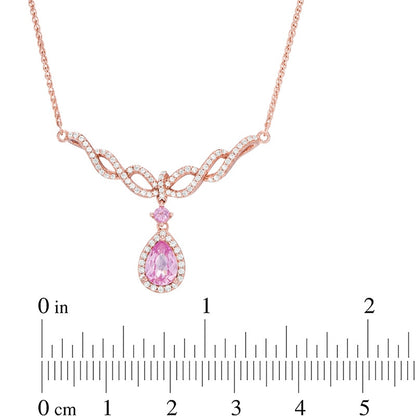 Pear-Shaped Lab-Created Pink and White Sapphire Braid Necklace in Sterling Silver and 14K Rose Gold Plate - 17"